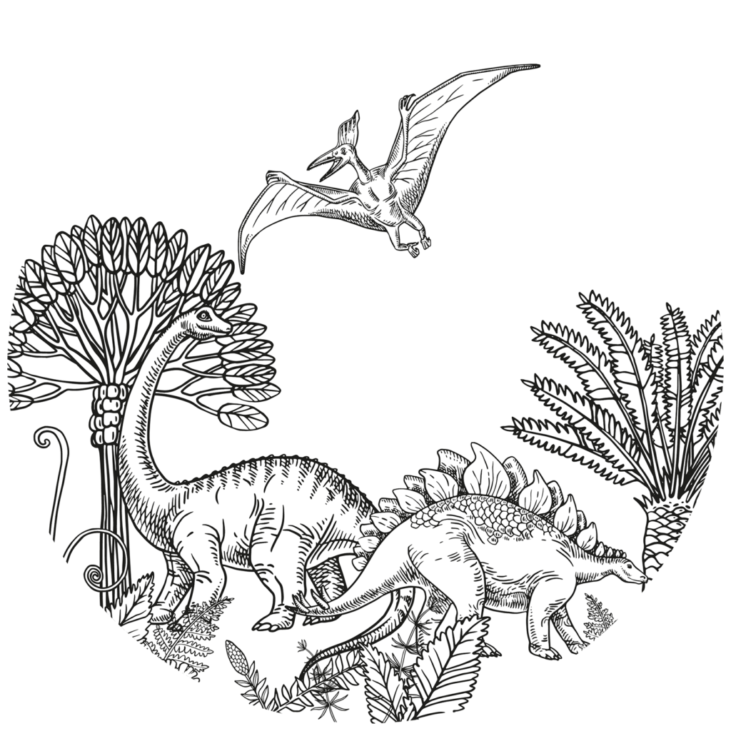 Behangcirkel Dino schildering - Zwart-wit