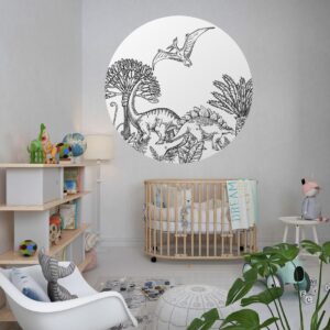 Behangcirkel Dino schildering - Zwart-wit