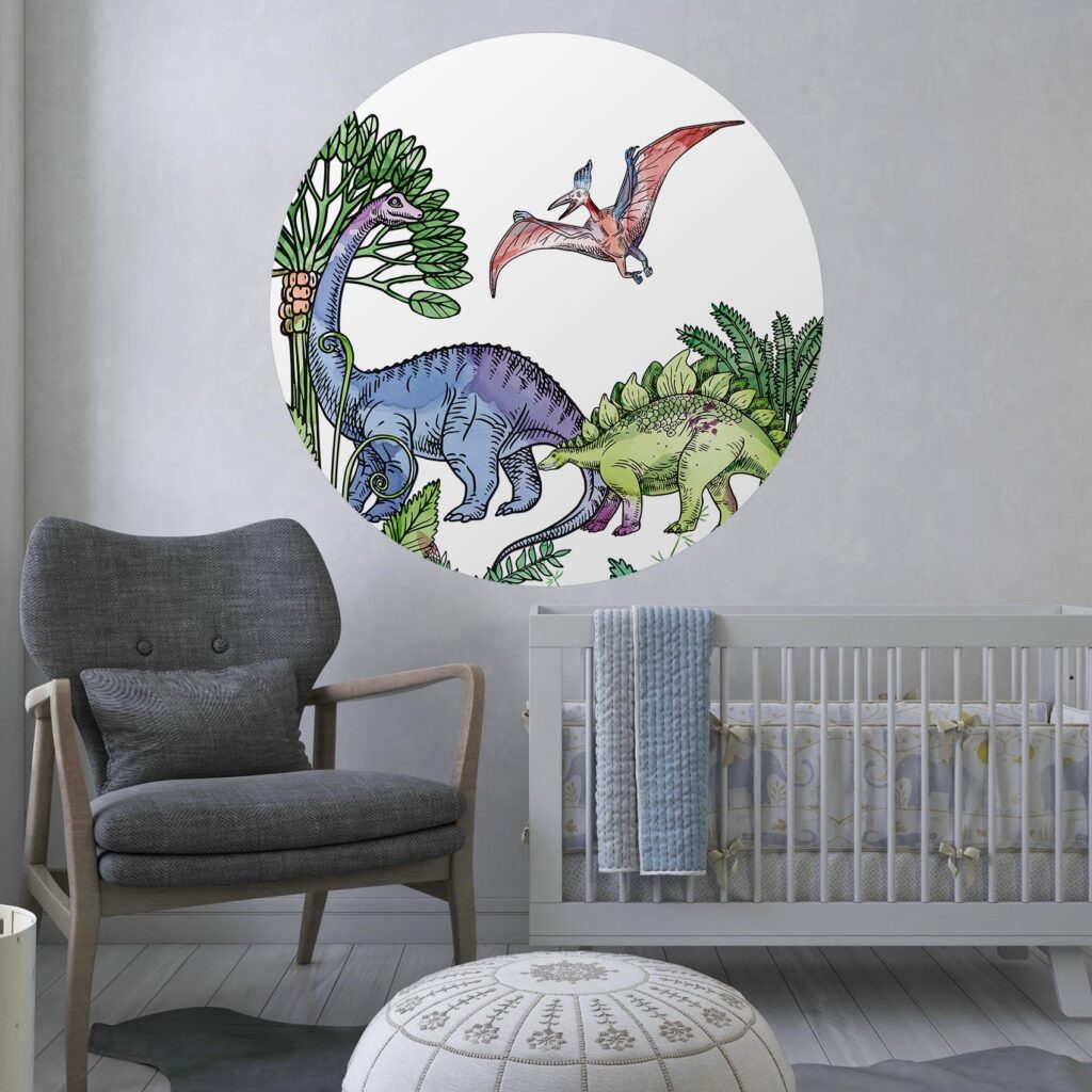 Behangcirkel Dino schildering - Kleur
