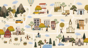 Ons dorp - Kinderbehang met poppetjes