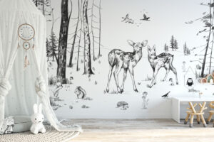 Het stille woud - Getekend bosbehang met dieren