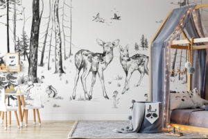 Het stille woud - Getekend bosbehang met dieren