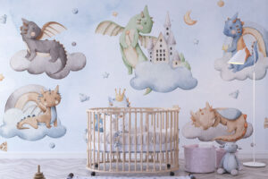 Kleine draakjes - Babykamer behang jongen
