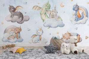 Kleine draakjes - Babykamer behang jongen