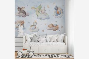 Kleine draakjes - Babykamer behang jongen
