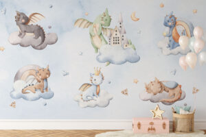 Kleine draakjes - Babykamer behang jongen