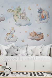 Kleine draakjes - Babykamer behang jongen