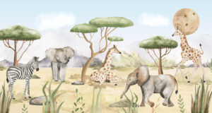 Dieren Safari - Savanne behang met safari dieren