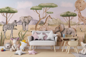 Dieren Safari - Savanne behang met safari dieren
