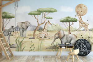 Dieren Safari - Savanne behang met safari dieren