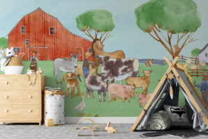 Kleurrijke kinderboerderij - Kleurrijk boerderij behang met dieren