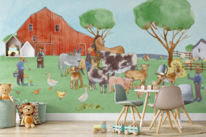 Kleurrijke kinderboerderij - Kleurrijk boerderij behang met dieren