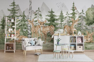 Herten behang babykamer - Hertje & flora