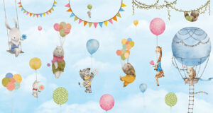 Zweef feest - Kleurrijk kinderbehang