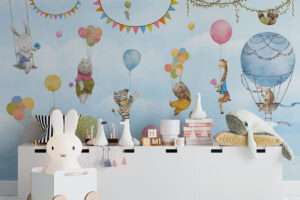 Zweef feest - Kleurrijk kinderbehang