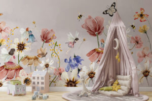 Bloemen behang kinderkamer - Bloemendans