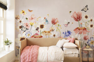 Bloemen behang kinderkamer - Bloemendans