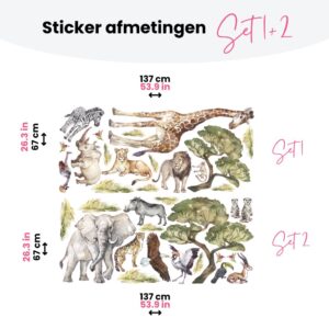 Muurstickers Dieren van de savanne - Muursticker dieren kinderkamer - Walloha