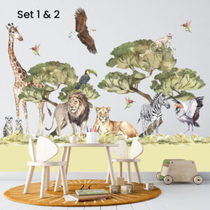 Muurstickers Dieren van de savanne - Muursticker dieren kinderkamer - Walloha