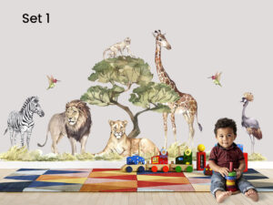 Muurstickers Dieren van de savanne - Muursticker dieren kinderkamer - Walloha