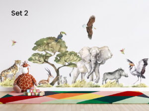 Muurstickers Dieren van de savanne - Muursticker dieren kinderkamer - Walloha