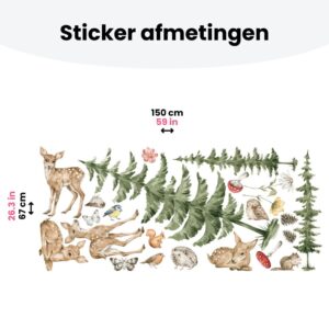 Muurstickers Hertje & flora - Muurstickers babykamer bosdieren - Walloha