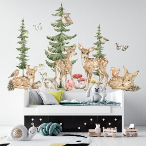 Muurstickers Hertje & flora - Muurstickers babykamer bosdieren - Walloha