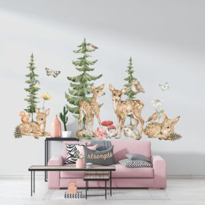 Muurstickers Hertje & flora - Muurstickers babykamer bosdieren - Walloha