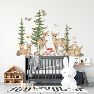 Muurstickers Hertje & flora - Muurstickers babykamer bosdieren - Walloha