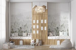 Mistig dennenbos - Kinderbehang