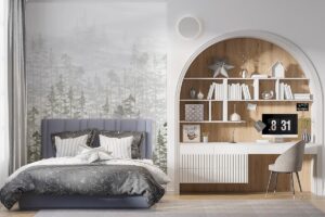 Mistig dennenbos - Kinderbehang