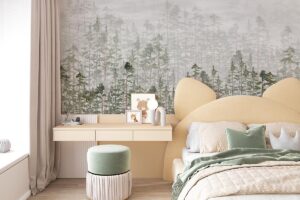 Mistig dennenbos - Kinderbehang