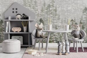 Mistig dennenbos - Kinderbehang