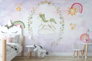Eenhoorn in de wolken - Kinderbehang