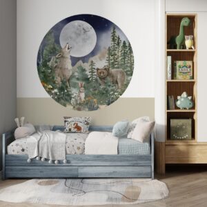 Behangcirkel Wolf en maan