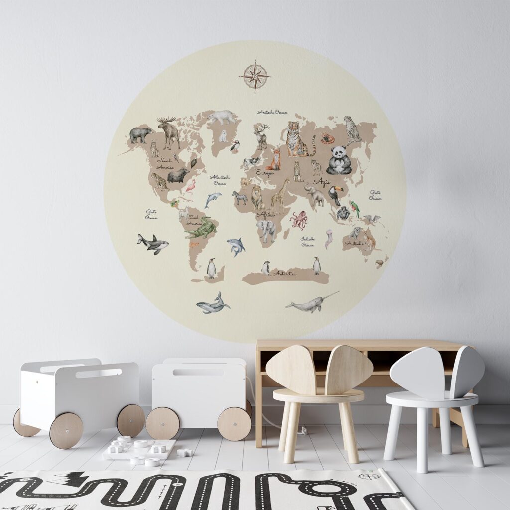 Behangcirkel Dierenrijk wereldkaart