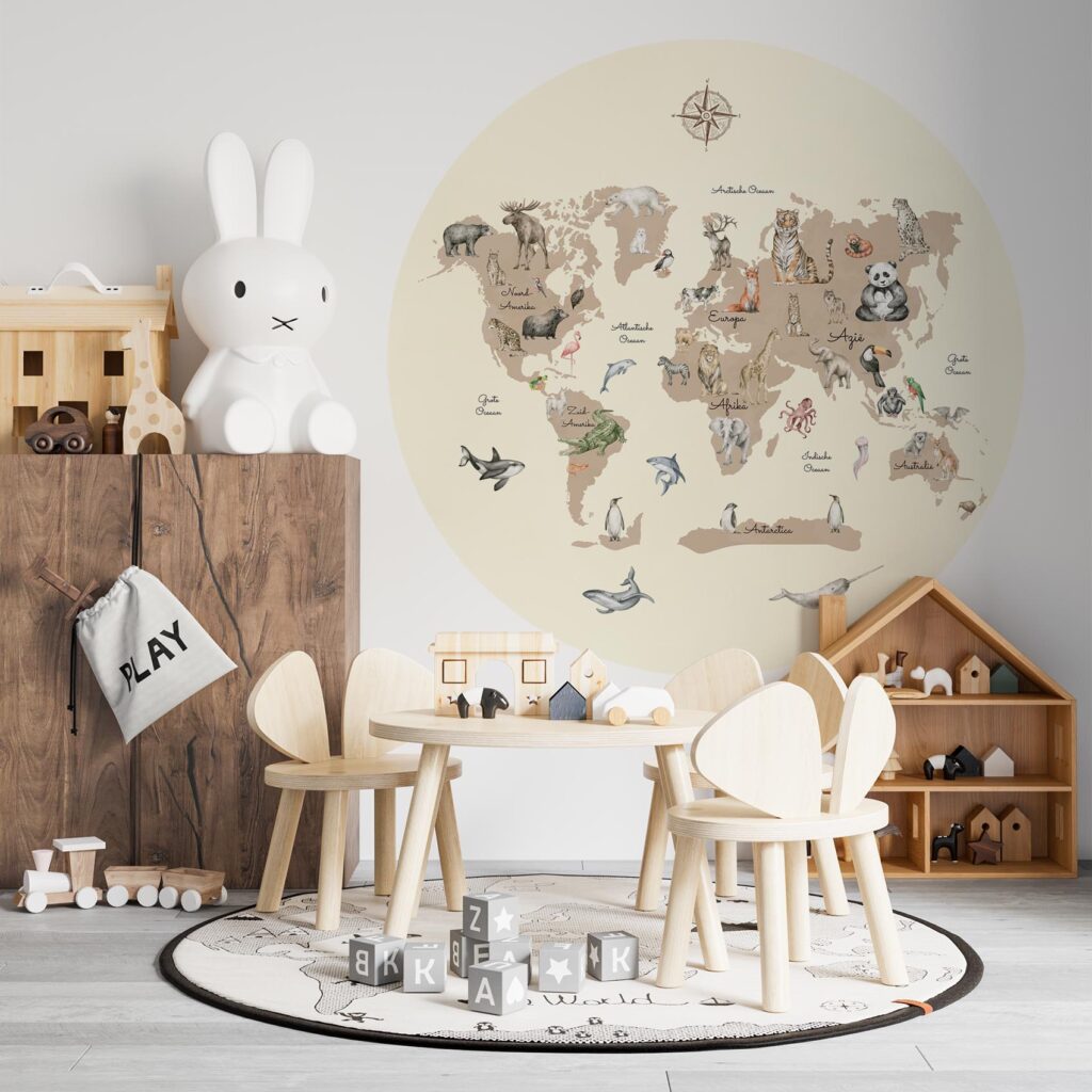 Behangcirkel Dierenrijk wereldkaart