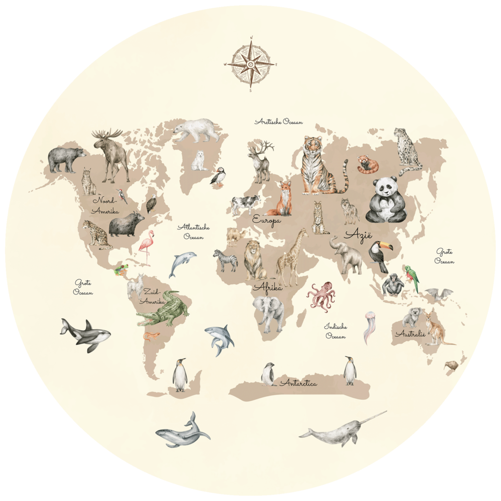 Behangcirkel Dierenrijk wereldkaart