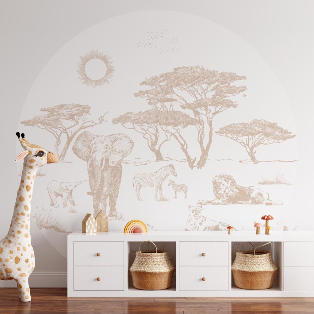 Behangcirkel Sepia safari