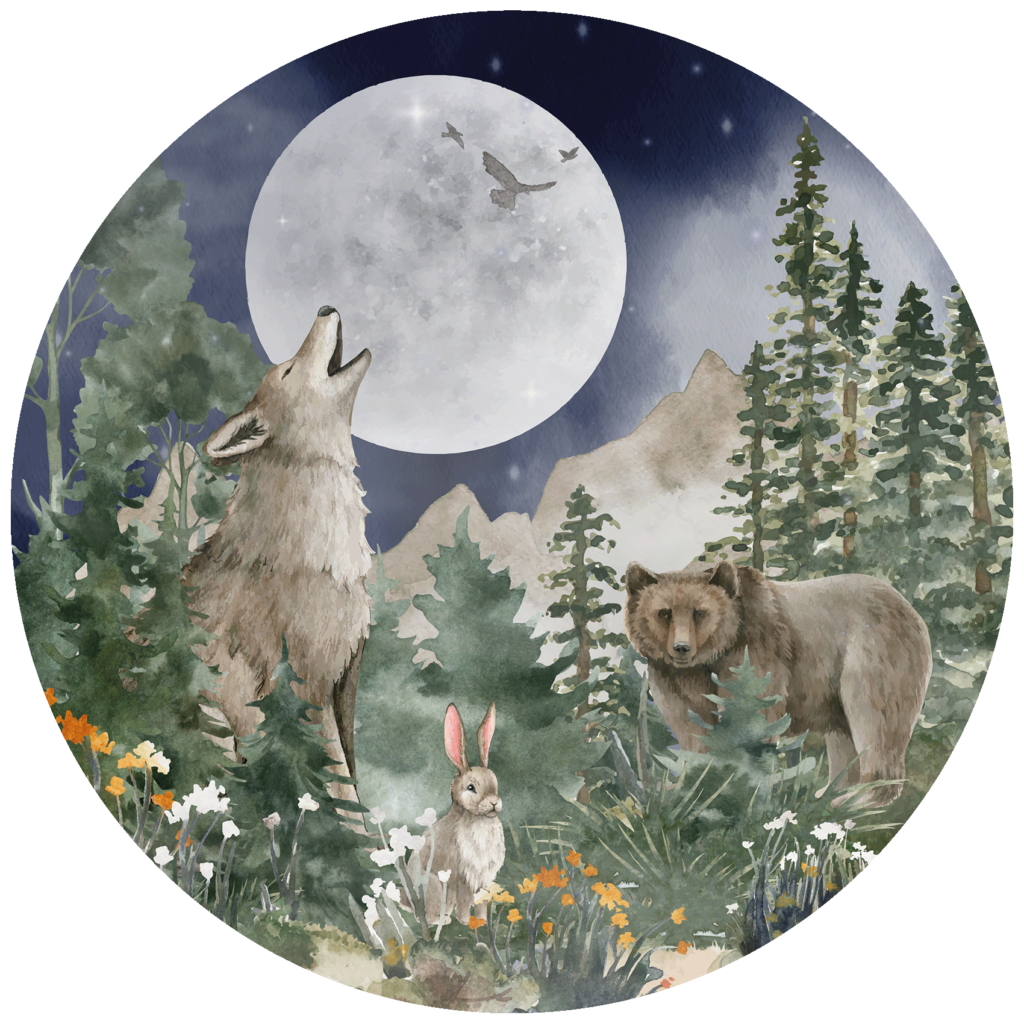 Behangcirkel Wolf en maan