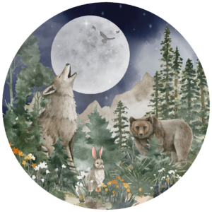 Behangcirkel Wolf en maan