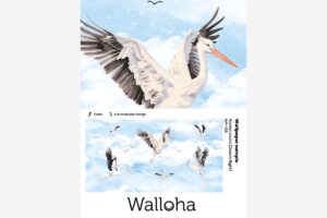 Wolkenvlucht - Babykamer behang met ooievaars