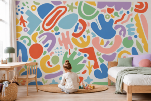Vrolijke vormen - Kleurrijk kinderbehang met abstracte vormen