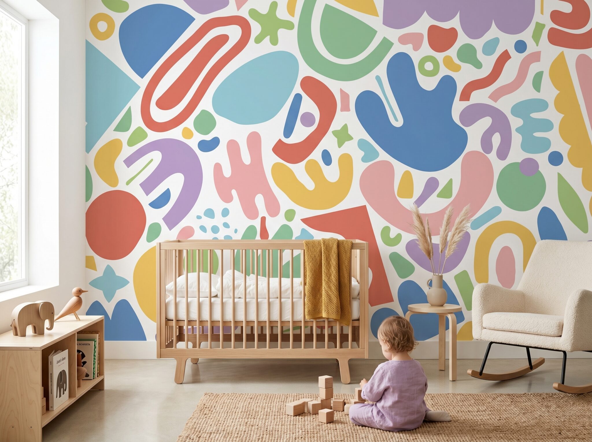 Vrolijke vormen - Kleurrijk kinderbehang met abstracte vormen