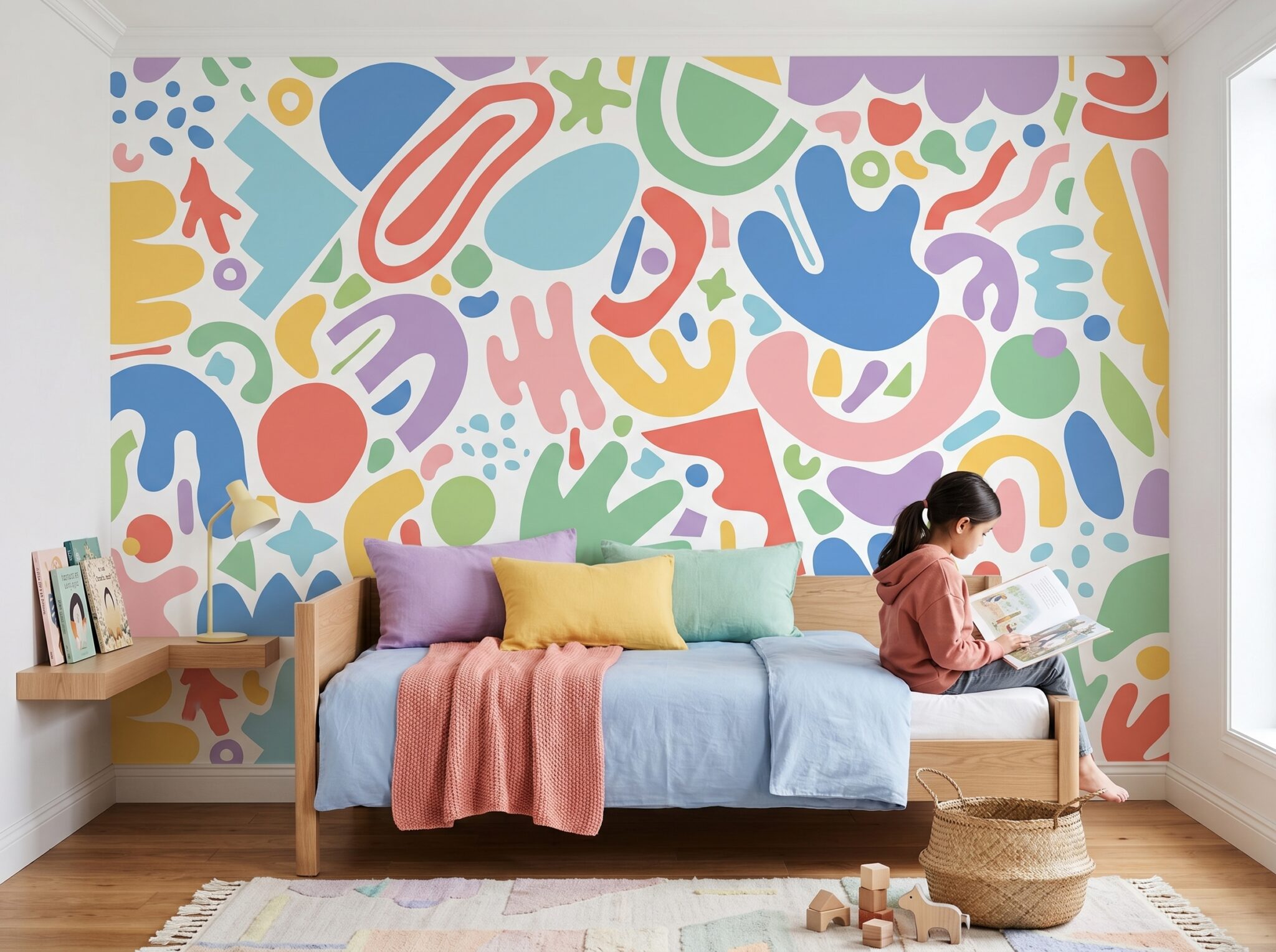 Vrolijke vormen - Kleurrijk kinderbehang met abstracte vormen