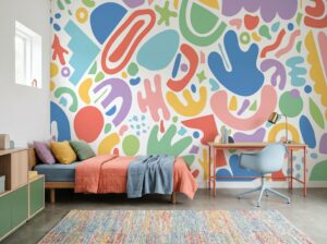 Vrolijke vormen - Kleurrijk kinderbehang met abstracte vormen